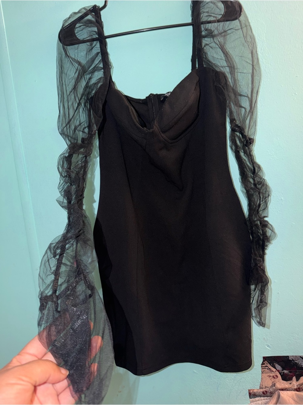 Black Sheer Sleeve Mini Dress